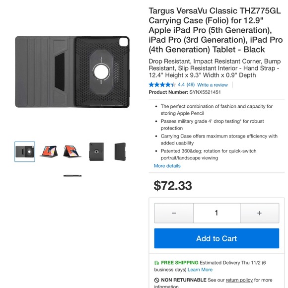 Targus VersaVu Classic Carrying Case Apple iPad Pro (12.9”) PLUS Tablet Lap Rest - Picture 9 of 9